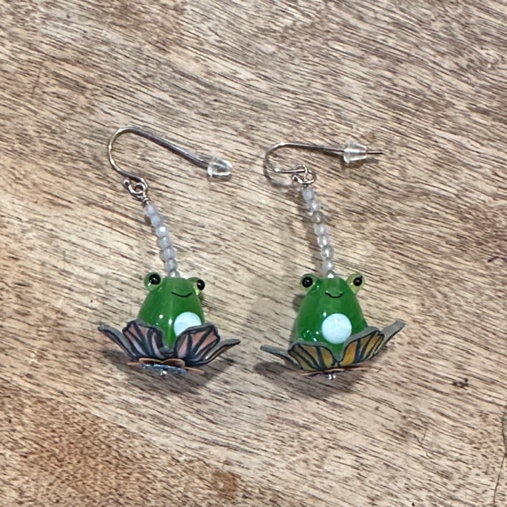 Green Frog Earrings
